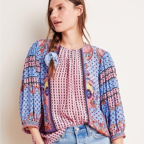 Anthropologie | BEADED PEASANT BLOUSE | XS - Picture 1 of 8